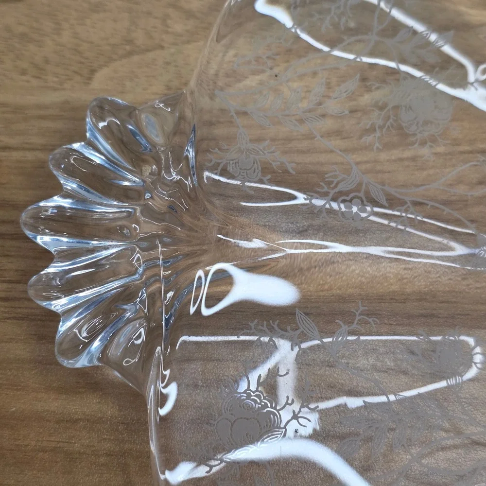 Vintage Fostoria Glass Clear Chintz Etched Baroque Handled‎ Cake Plate - 12.5